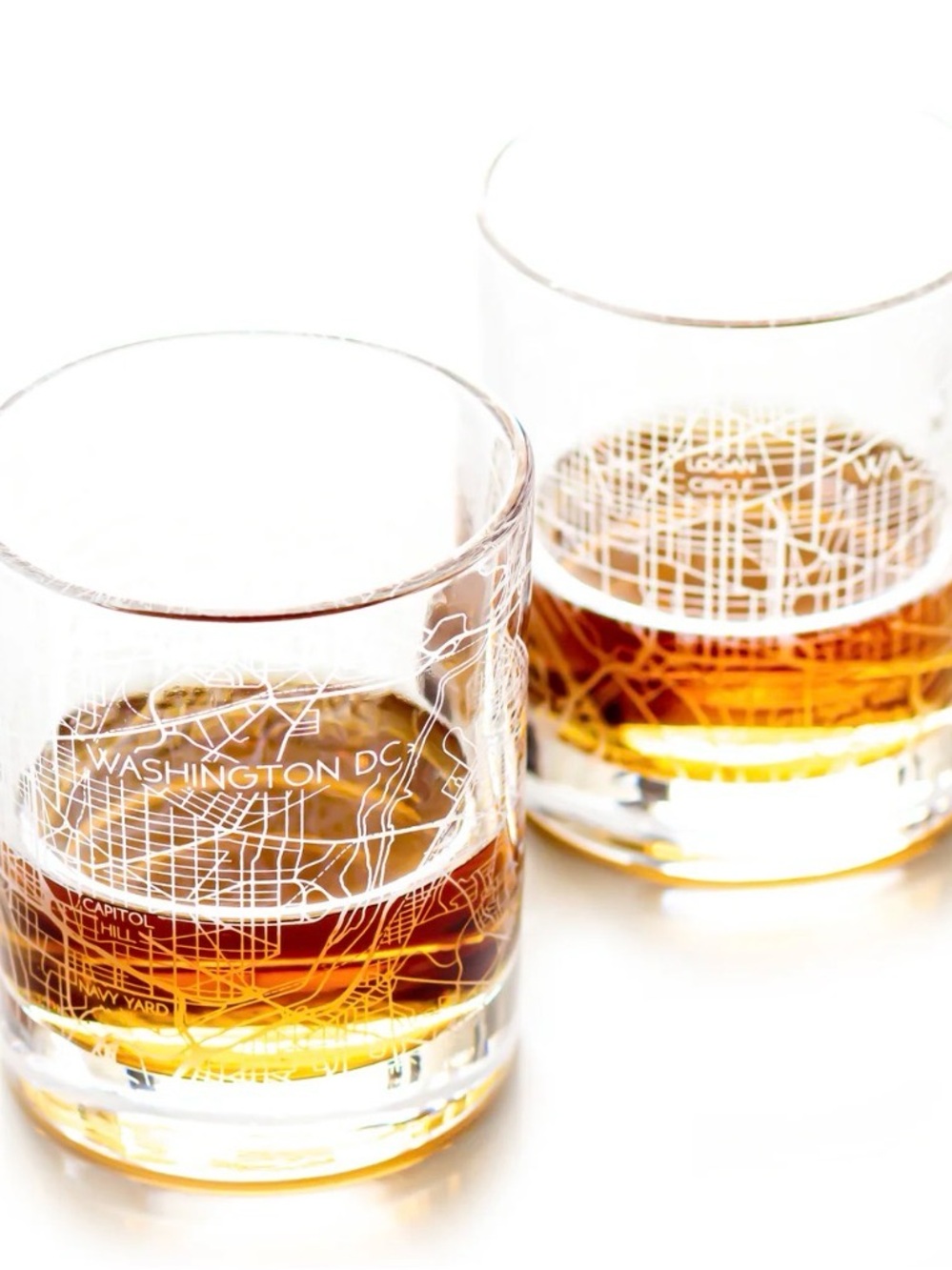 Washington DC Map Whiskey Glasses - Clear Glass, Set of 2